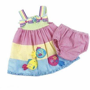 Rare Editions Tiered Fish Seersucker Dress